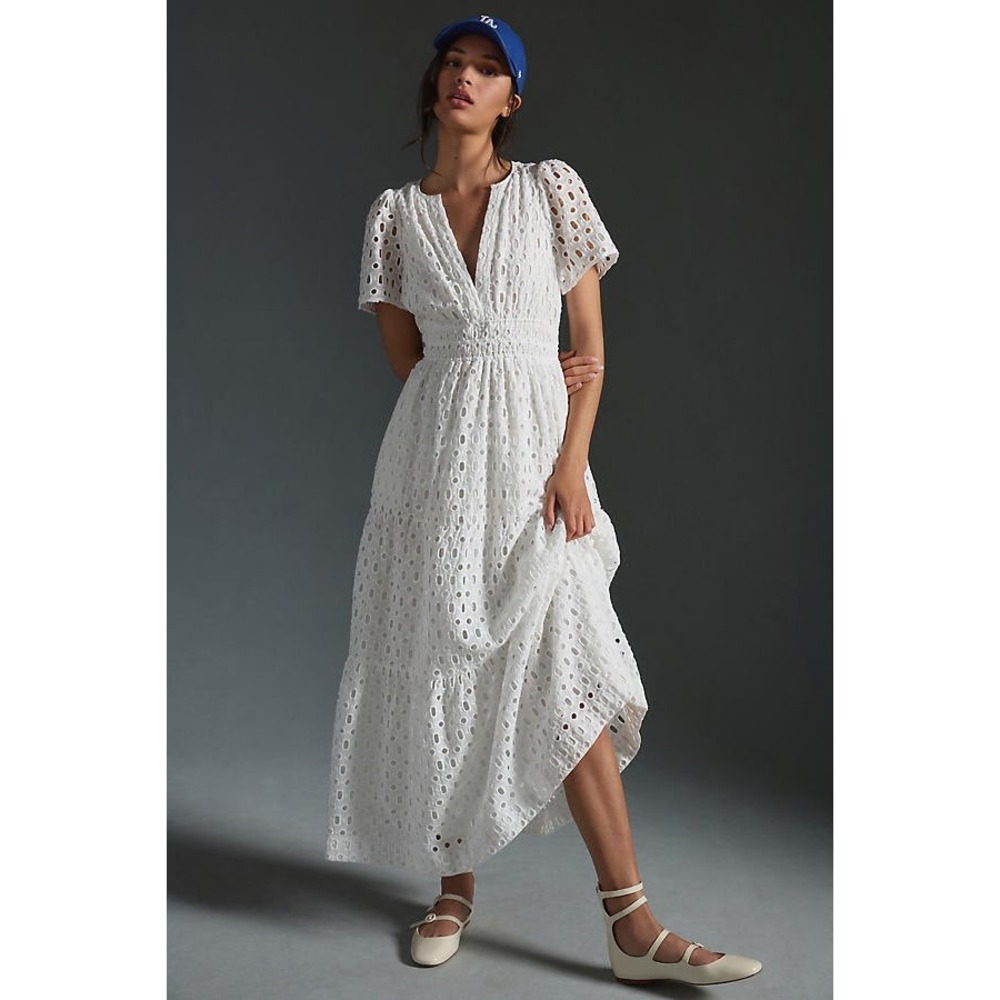 By Anthropologie Somerset Maxi Dress White Eyelet Large